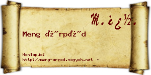 Meng Árpád névjegykártya